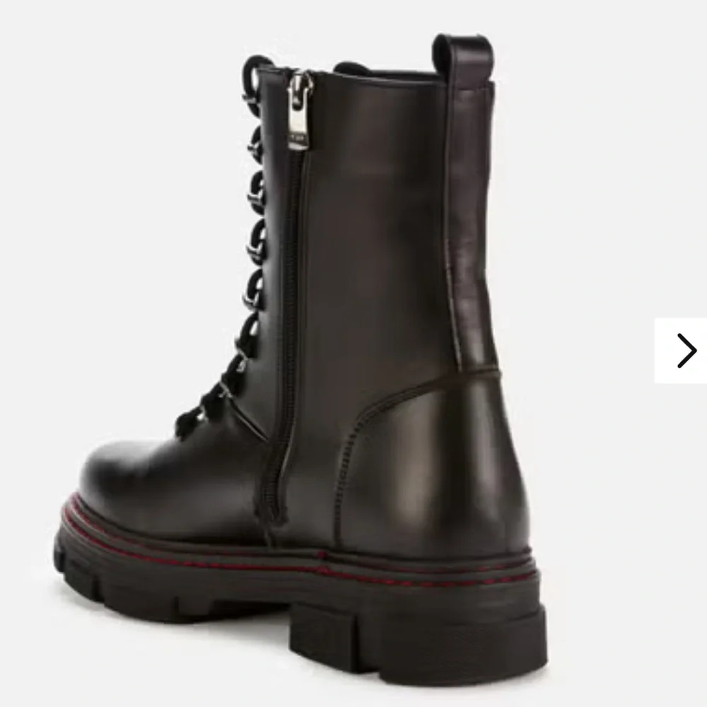 Kurt Kieger Black Leather Combat Boot with Red Stitching - Women